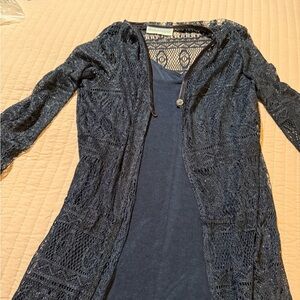 Jessica Howard Blue Maxi Dress and Long Lace Cardigan set